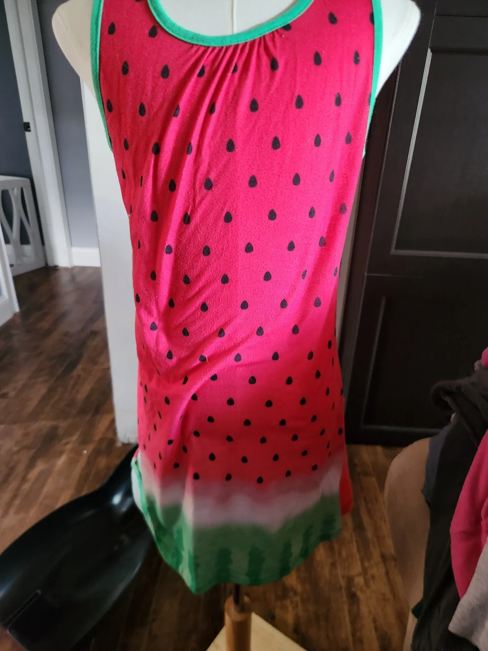 Girls' Pink Watermelon Print Nightgown with Green Trim